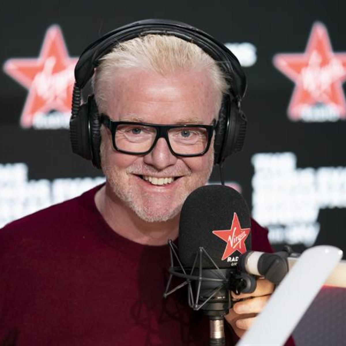 Chris Evans at the microphone in the studio at Virgin Radio